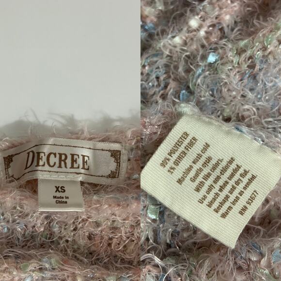 Decree Green Pink & Blue mixed fibers Cropped Shiny Coverup Sweater Sz XS - Picture 9 of 9